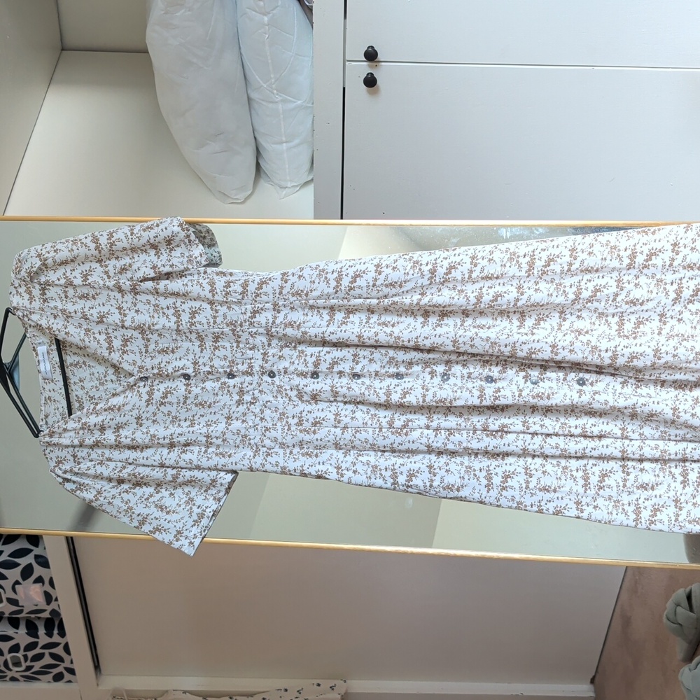 Monoreno Cream and Brown Patterned Midi Dress